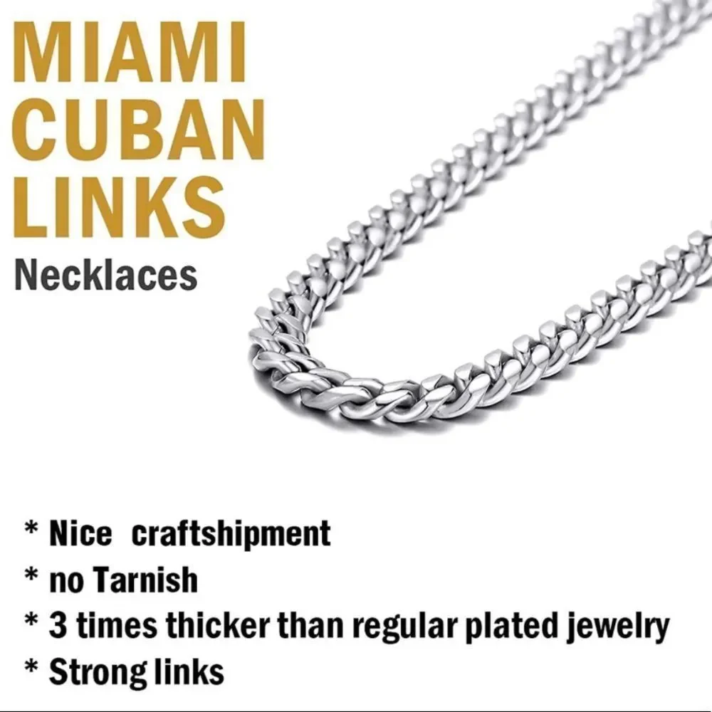 NWT Wool + Pepper Co. Stainless Steel Miami Cuban Link Chain